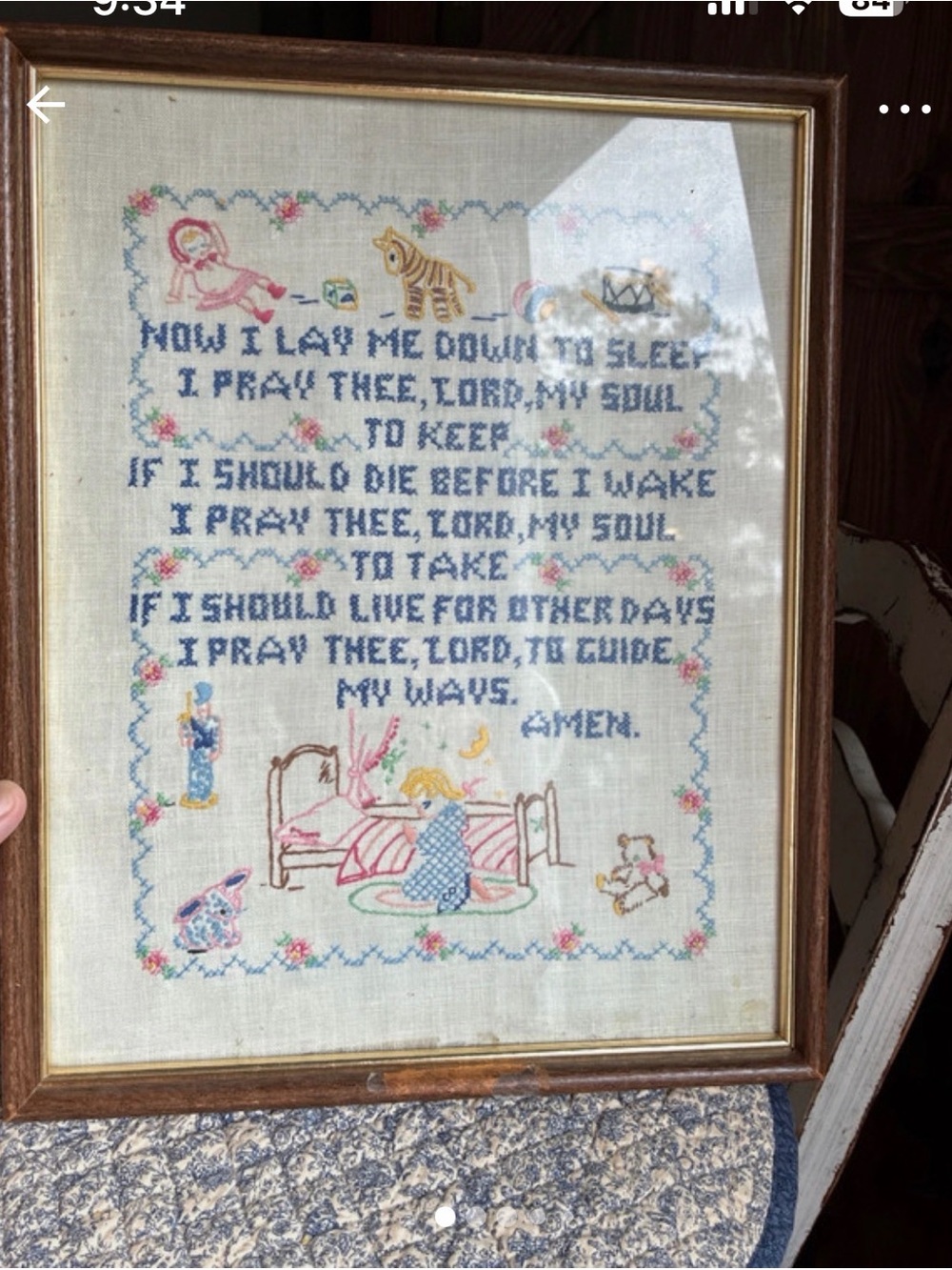 Cross stitch Nursery Prayer Sampler in Wooden Frame